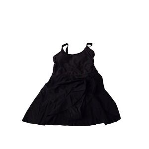 Black Swim Dress One Piece Swimsuit w/ Skirt Small Adjustable Straps Tie Detail